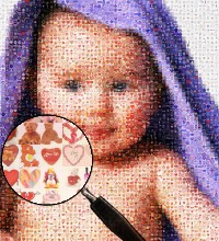 Baby photograph made of loves, birthday and smileys images