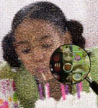 Child blowing candels photograph made of birthday images